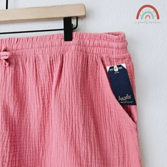 New! Angels Gauzy Cotton High Waist Stripes Pull On Pink Shorts - Picture 4 of 8